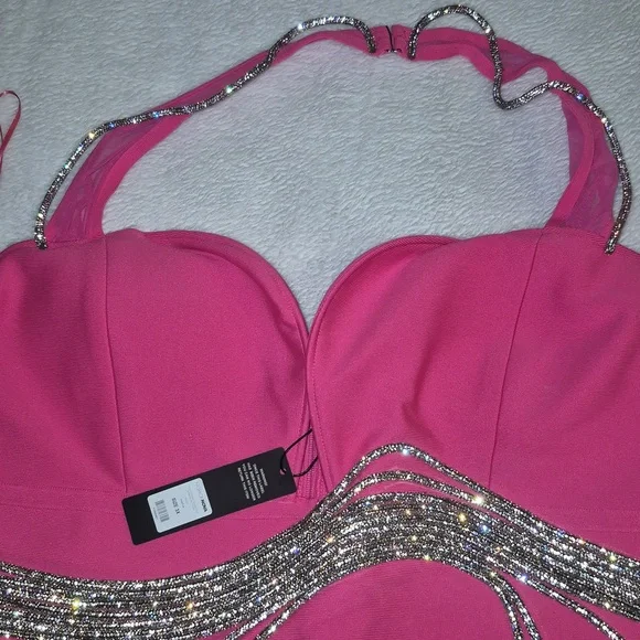 Fashion Nova Strapless Pink Dress with Silver Details - Picture 7 of 7